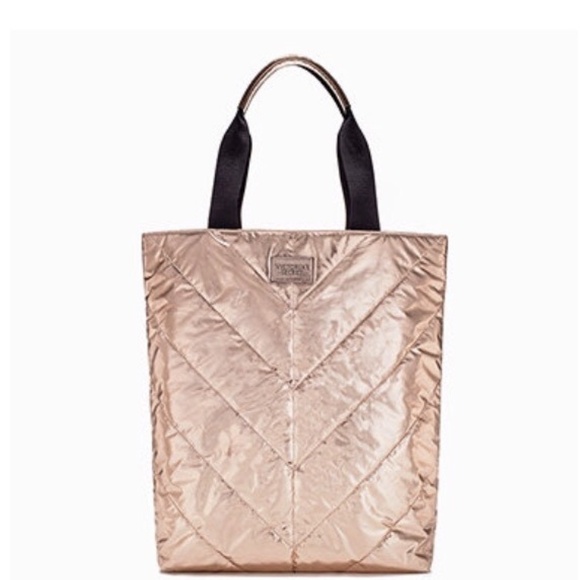 NWOT Victoria's Secret Metallic Rose Gold Quilted Puffer Tote Bag - Picture 1 of 12